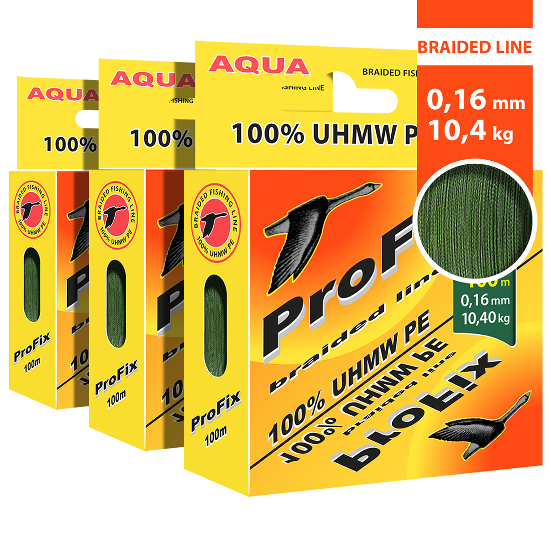 фото Плетеный шнур aqua profix dark-green 0,16mm 100m, зеленый, test - 10,40kg (набор 3 шт)