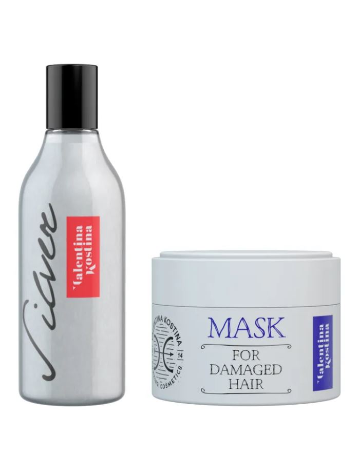 

Набор Valentina Kostina cosmetics, Шампунь 250 мл., Маска для поврежденных волос 200 мл, SHAMPOO SLVR + MASK DAMAGED HAIR