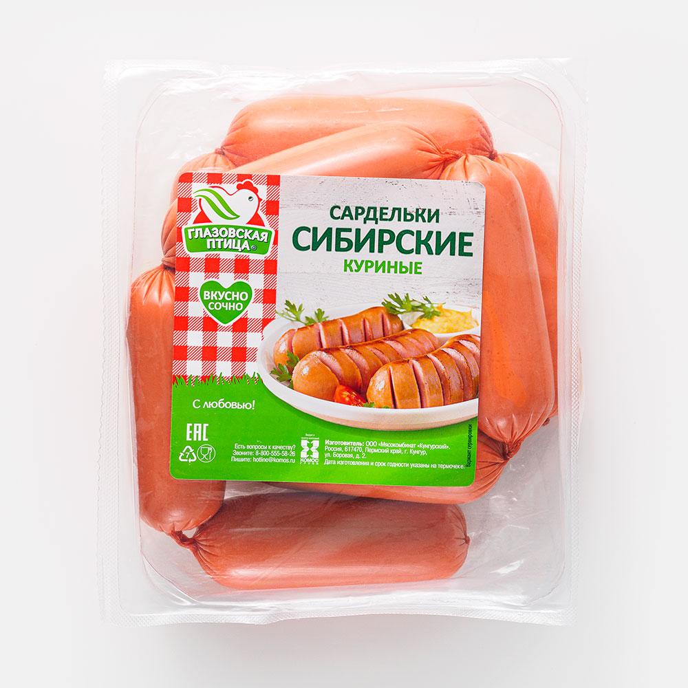 

Сардельки Глазовская птица Сибирские, куриные, 620 г