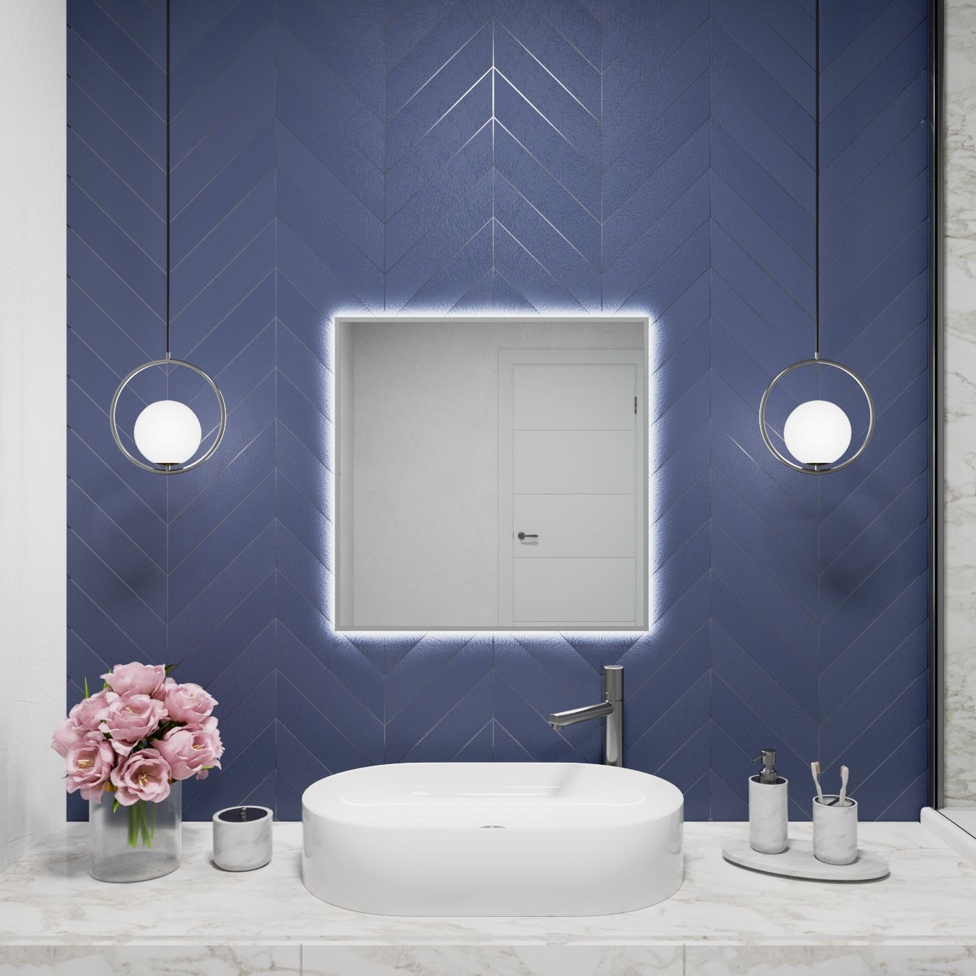 

Зеркало с подсветкой ностенное ONE MARKET 60х60 см 6000К, Серебро, Серебристый, 6060с6000К