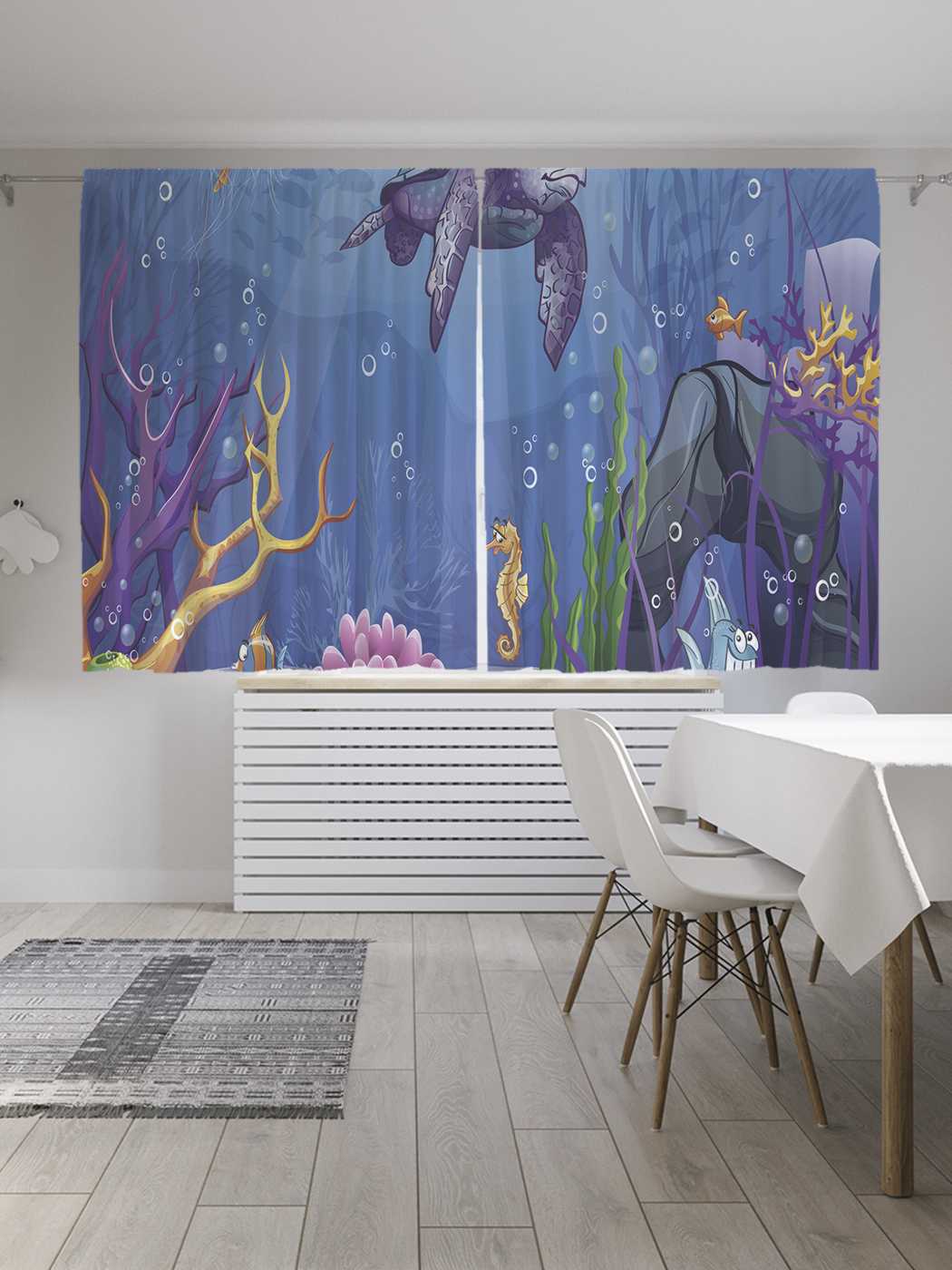 фото Классические шторы joyarty "черепаха в подводном царстве", oxford delux, 2 полотна 145x180