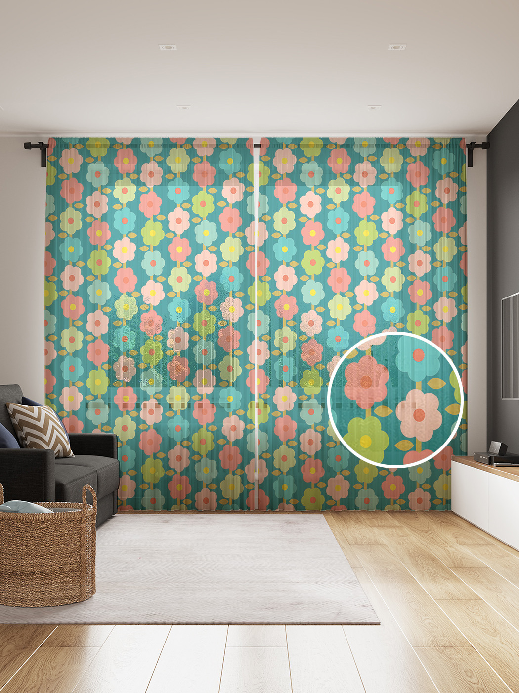 

Фототюль JoyArty "Цветочный вертикальный наив", 145x265см, 2 полотна, лента, 50 крючков, Цветочный вертикальный наив