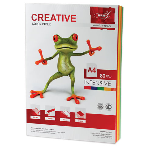 

Бумага Kris Creative цветная для офиса А4 80гр/м2 Интенсив радуга 5цветов 100л, Разноцветный