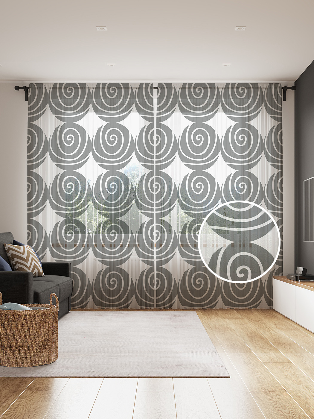 

Фототюль JoyArty "Абстракция спиралей", 145x265см, 2 полотна, лента, 50 крючков, Абстракция спиралей