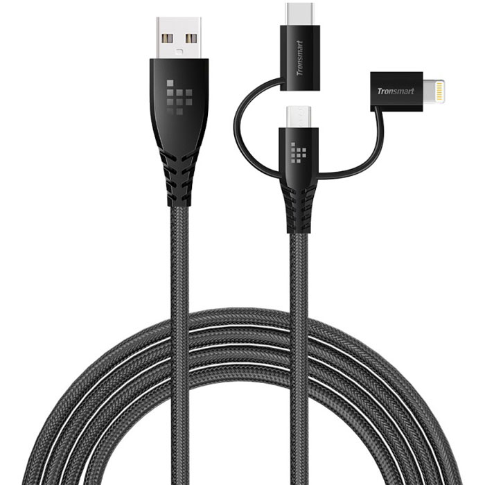 фото Кабель 3 в 1 tronsmart с разъемом apple mfi lightning/micro-usb/type c 1,2м