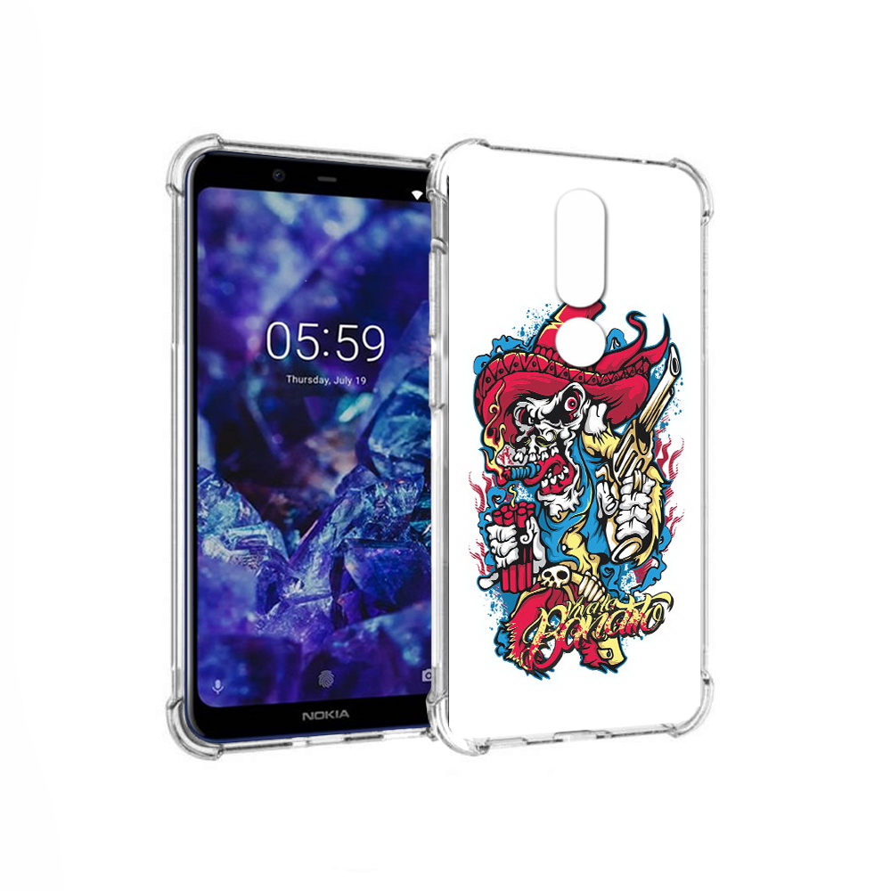 

Чехол MyPads Tocco для Nokia 5.1 Plus нарисованный скелет с писталетом (PT119548.120.513), Прозрачный, Tocco