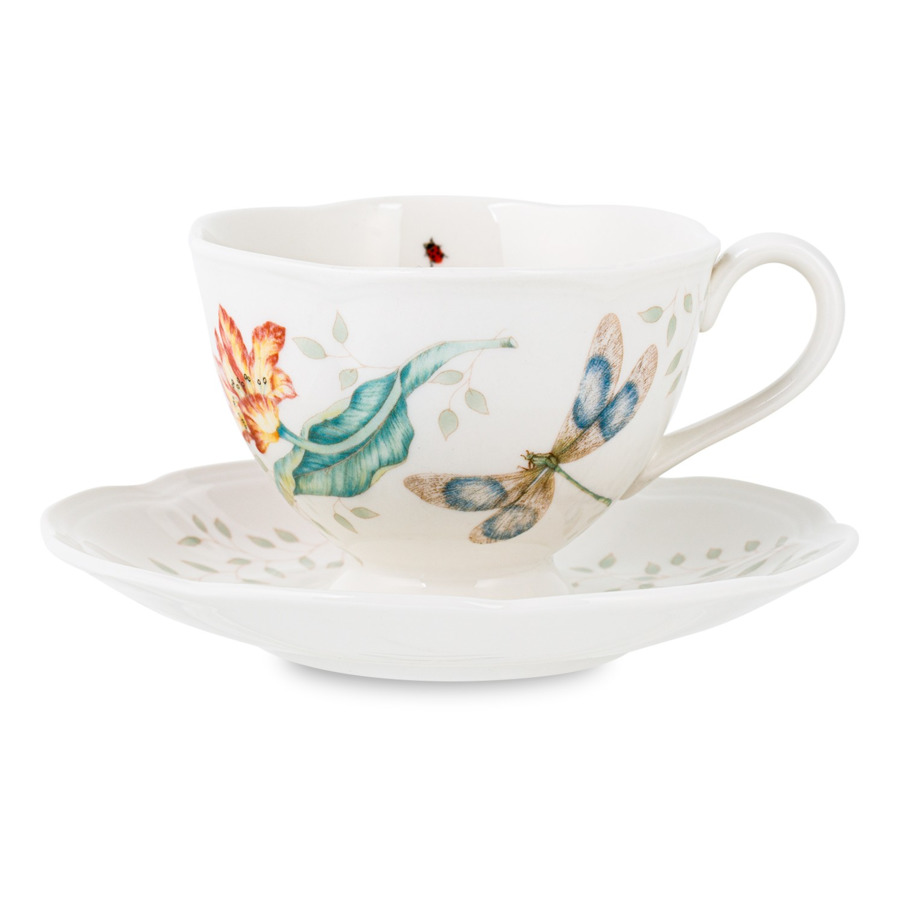 фото Чашка чайная с блюдцем lenox бабочки на лугустрекоза 240 мл