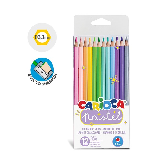 

CARIOCA Карандаши 12 цветов Carioca Pastel, деревянные, шестигранные, нежные пастельные цв, Разноцветные