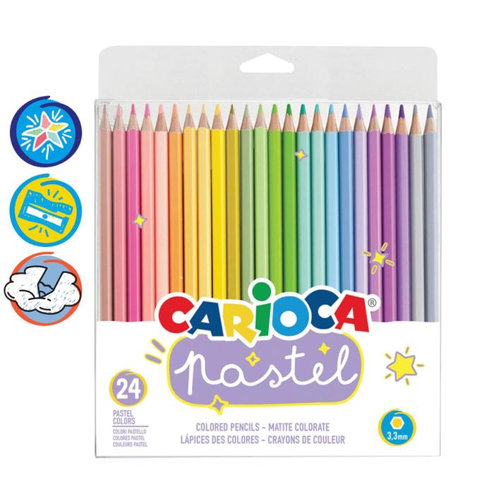 

CARIOCA Карандаши 24 цвета Carioca Pastel, пастельная палитра, 3.3 мм, шестигранные, дерев, Разноцветные