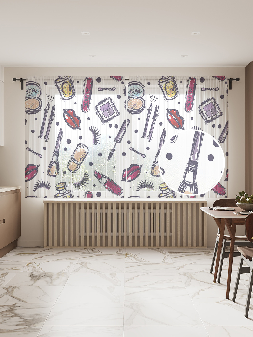 

Фототюль JoyArty "Мир косметички", 145x180 см (2 полотна со шторной лентой + 50 крючков), Мир косметички