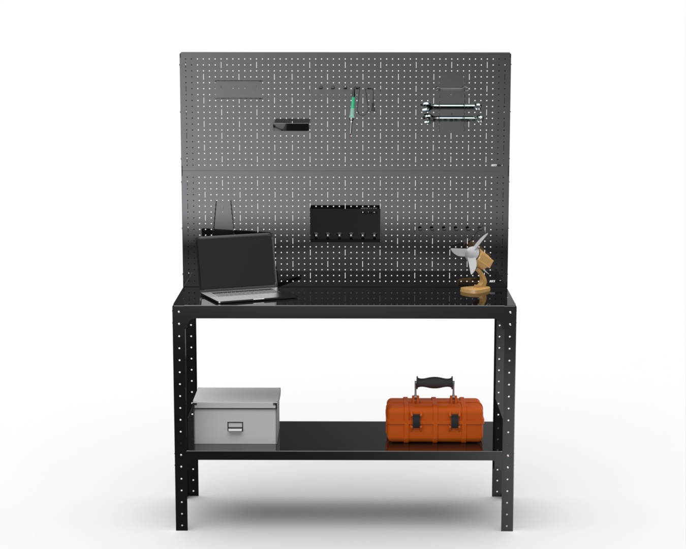 

Стол-верстак Metalex серия KIT 950х1100х400 (одна полка) + 2 перфопанель, черный
