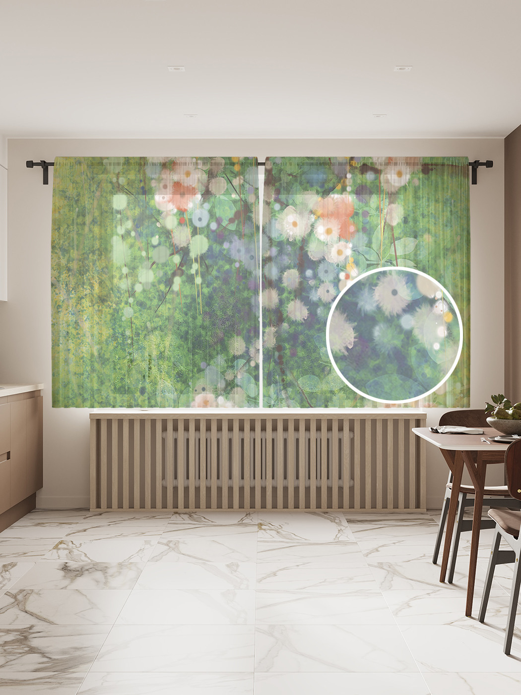 

Фототюль JoyArty "Мираж с цветами", 145x180 см (2 полотна со шторной лентой + 50 крючков), Мираж с цветами