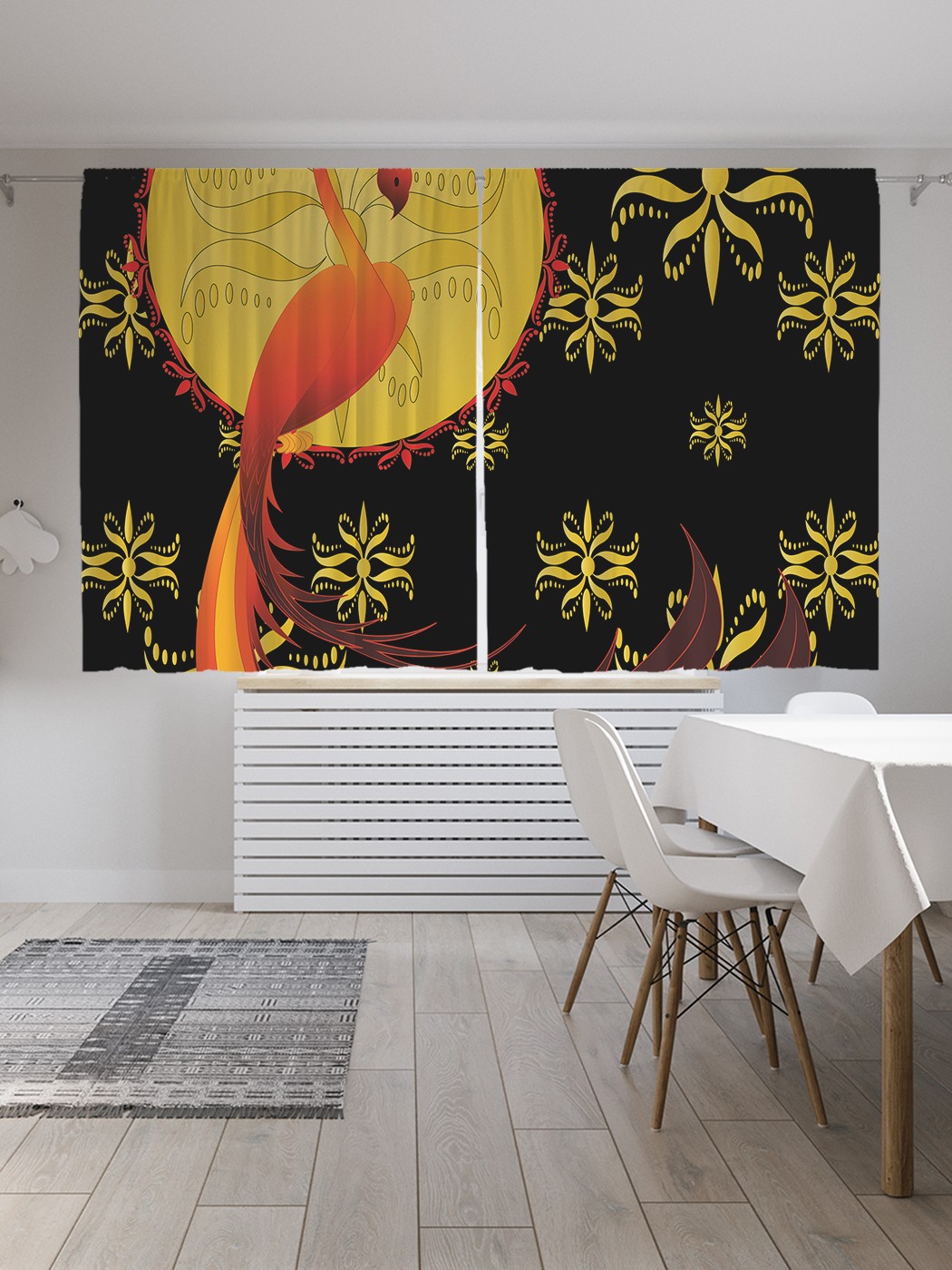 

Классические шторы JoyArty "Жар-птица в орнаментах", Oxford DeLux, 2 полотна 145x180 см, Жар-птица в орнаментах