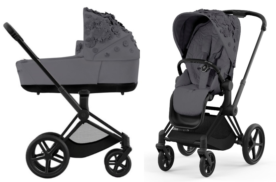 Коляска детская 2 в 1 Cybex PRIAM IV FE Simply Flowers Dream Grey, шасси matt black