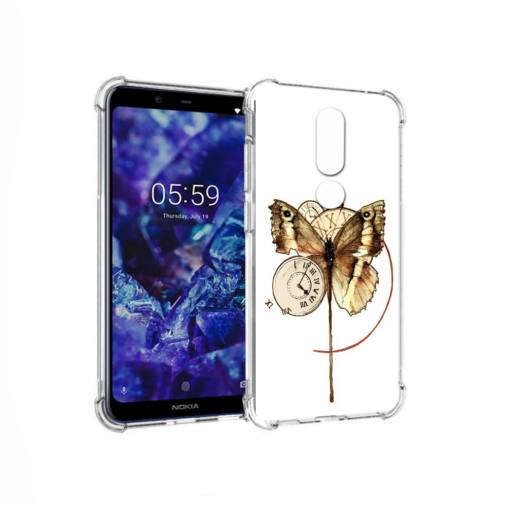 Чехол MyPads Tocco для Nokia 5.1 Plus старинные часы с бабочкой (PT119548.120.622)