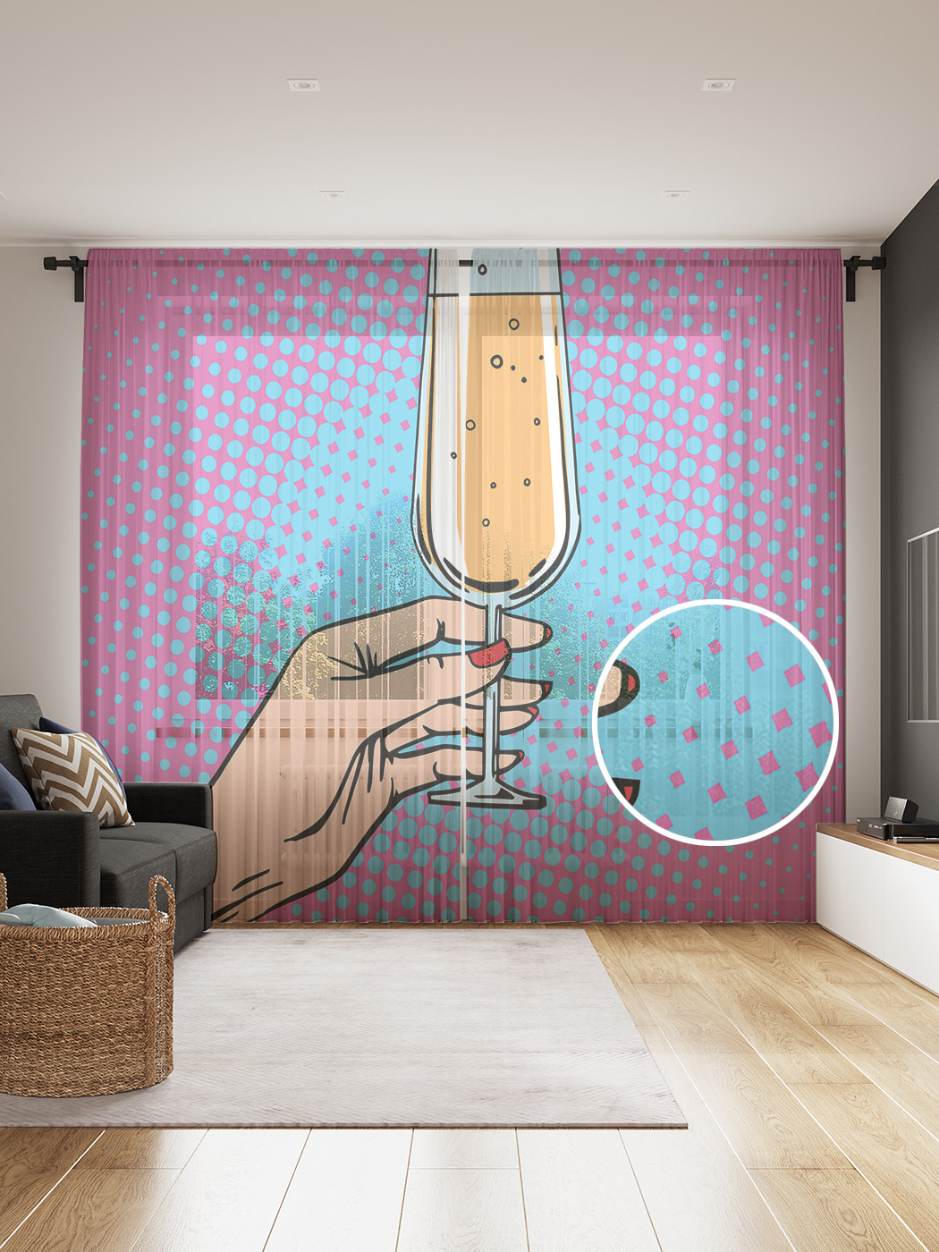 

Фототюль JoyArty "Игристое вино", 145x265см (2 полотна со шторной лентой + 50 крючков), Игристое вино