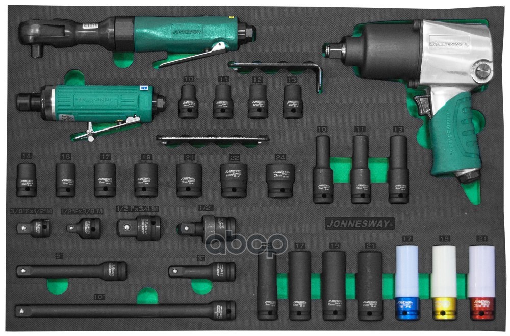 фото Набор пневматического инструмента 1/2" ударных головок с принадлежностями 31 пр. eva ложем jonnesway