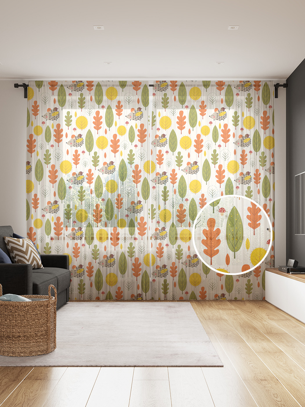 

Фототюль JoyArty "Ежик в осеннем лесу", 145x265см, 2 полотна, лента, 50 крючков, Ежик в осеннем лесу