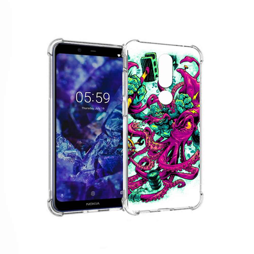 

Чехол MyPads Tocco для Nokia 5.1 Plus фиолетовый кракен (PT119548.120.657), Прозрачный, Tocco