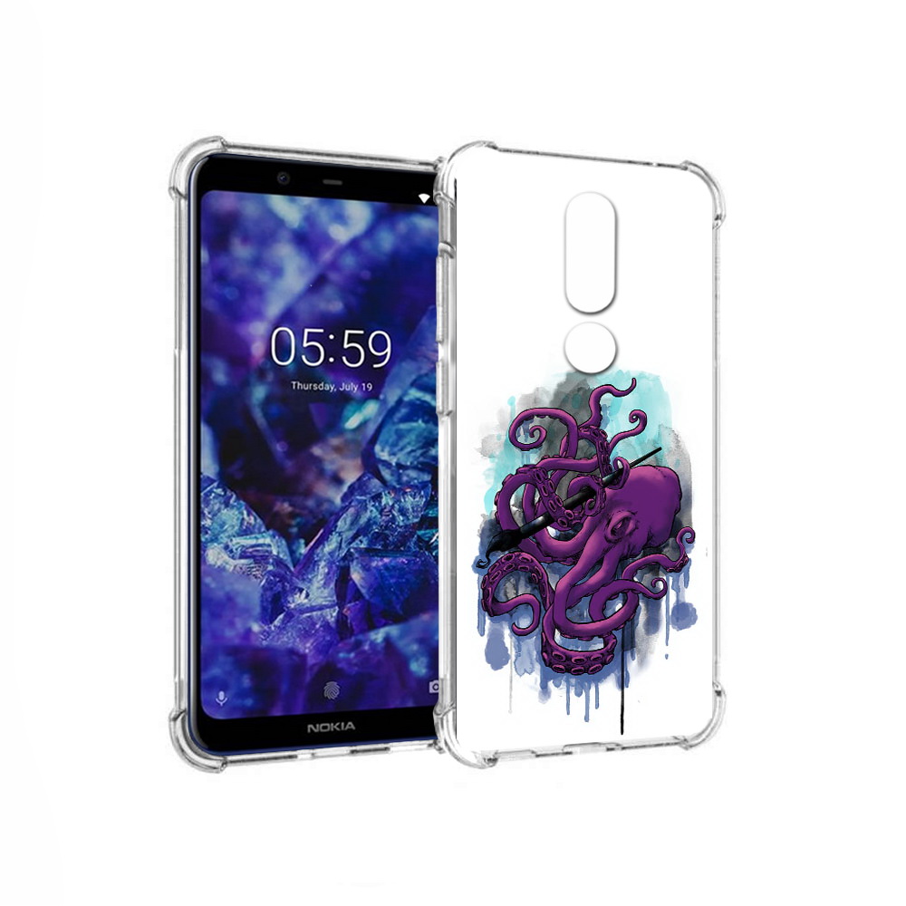 

Чехол MyPads Tocco для Nokia 5.1 Plus фиолетовый осьминог (PT119548.120.658), Прозрачный, Tocco