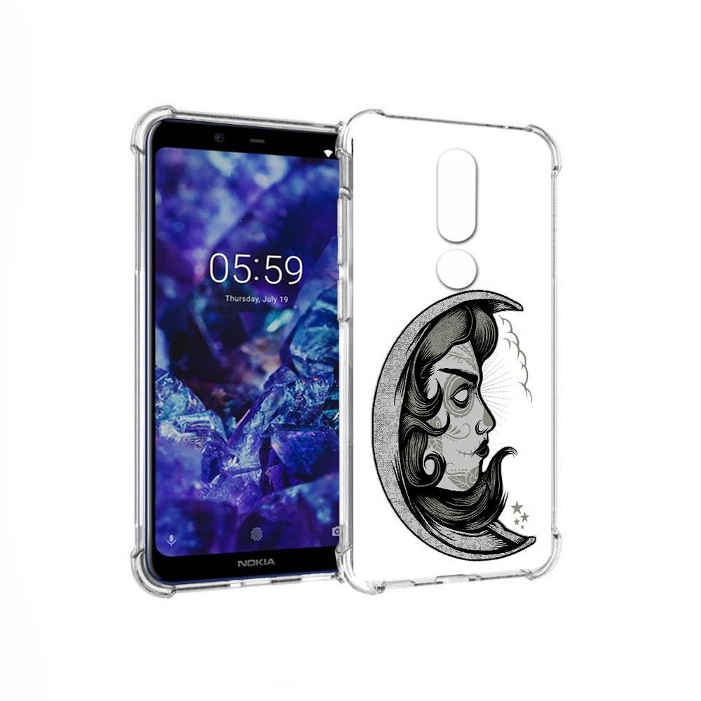 

Чехол MyPads Tocco для Nokia 5.1 Plus черно белая луна с лицом (PT119548.120.680), Прозрачный, Tocco
