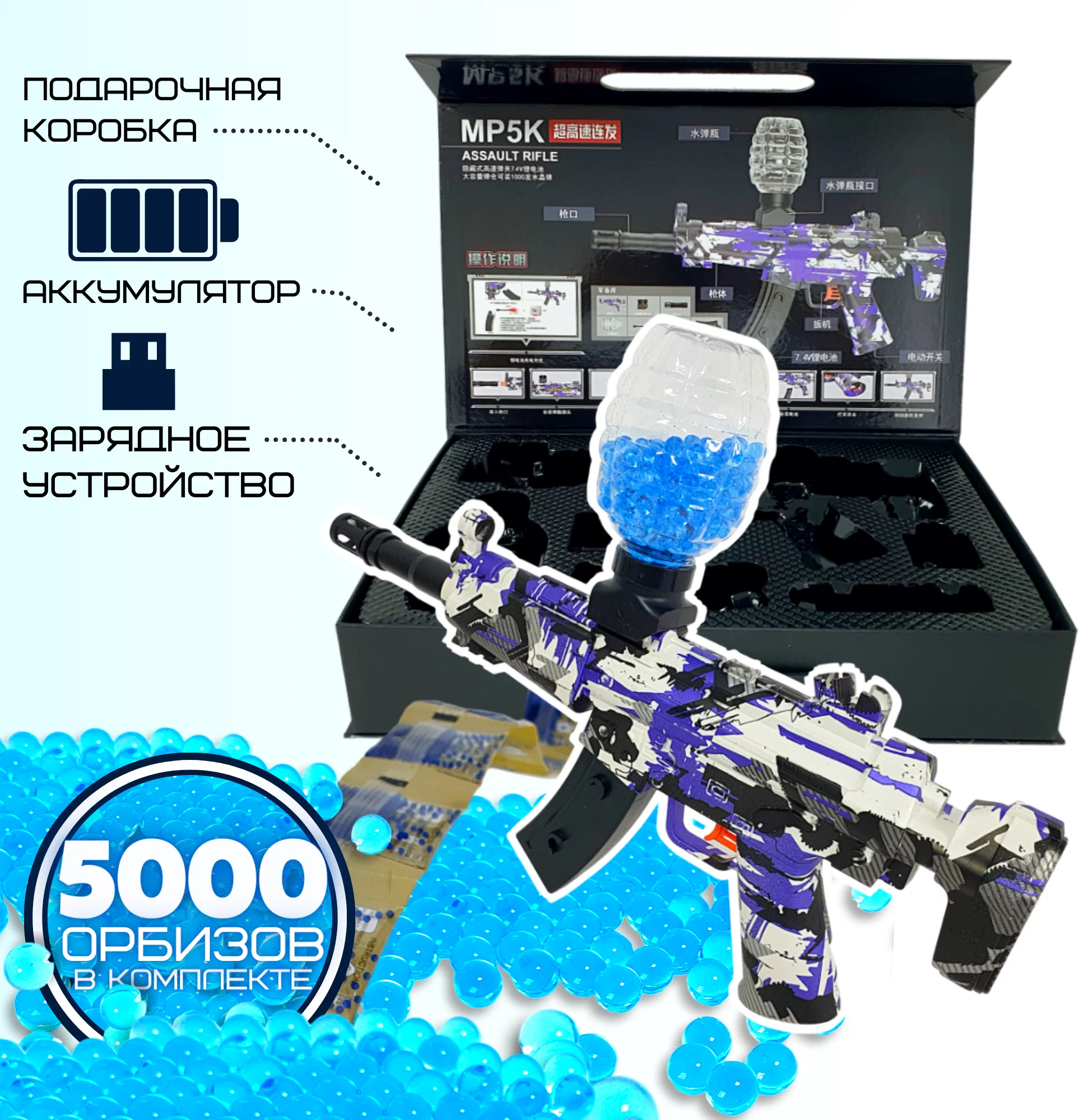 Гидрогелевый автомат игрушечный стреляющий водными пулями орбиз Фиолетовый