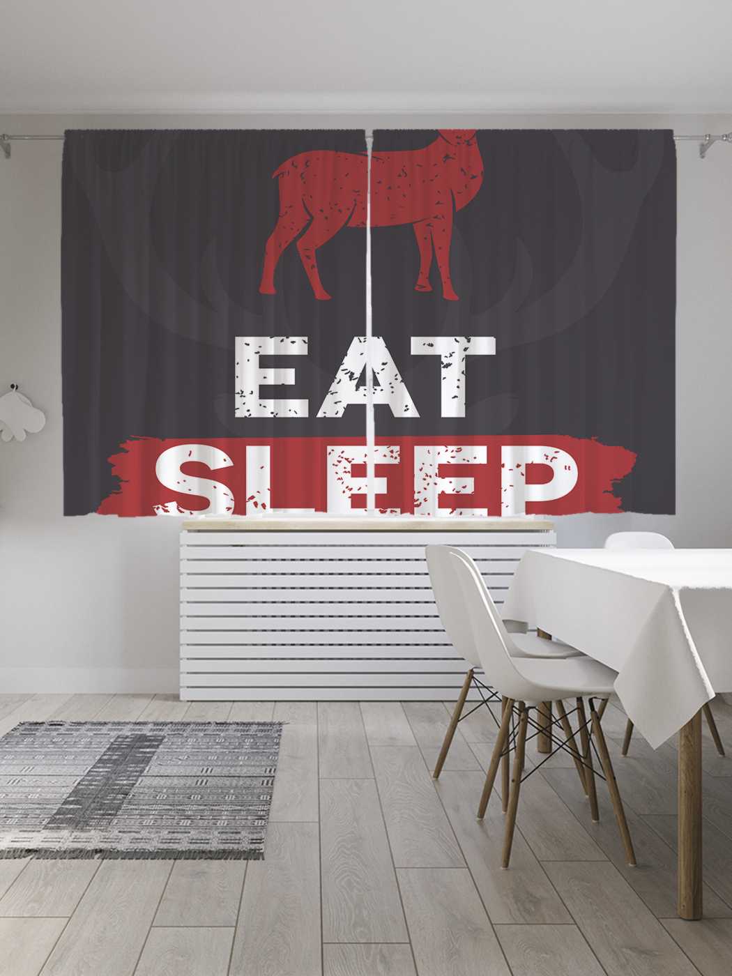 фото Классические шторы joyarty "есть, спать, охотиться", oxford delux, 2 полотна 145x180 см