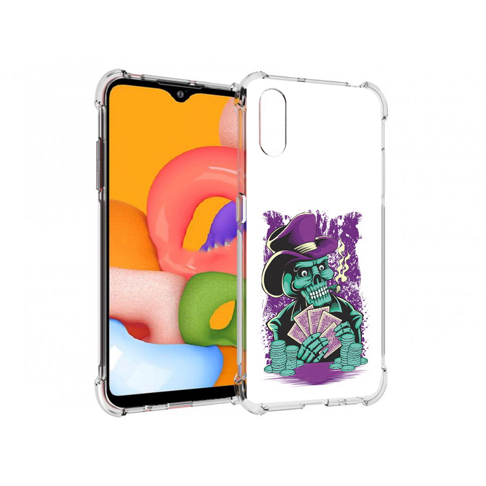 

Чехол MyPads Tocco для Samsung Galaxy A01 зеленый череп с картами (PT144711.509.361), Прозрачный, Tocco