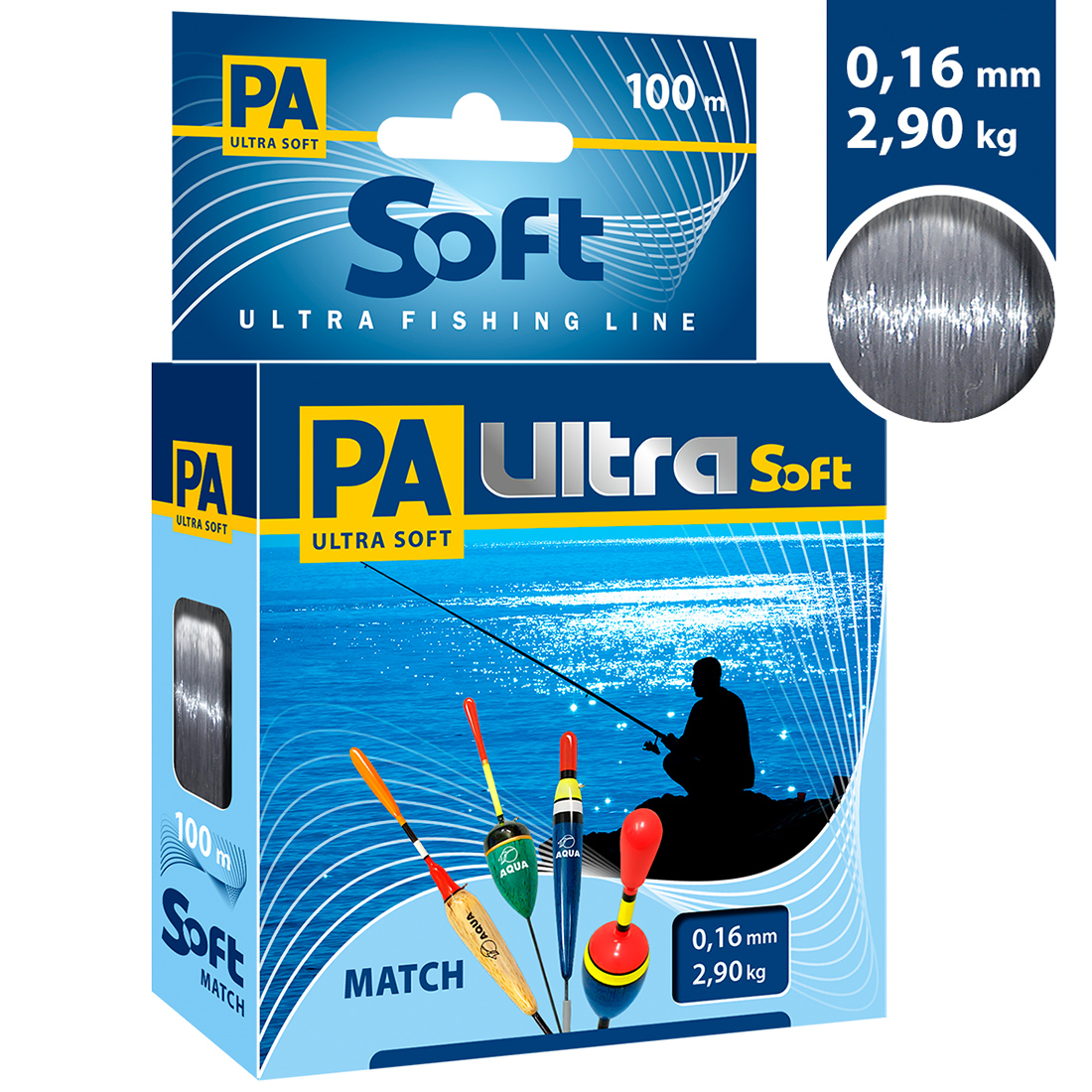 Леска AQUA PA ULTRA SOFT MATCH 0,16mm 100m, цвет - дымчато-серый, test - 2,90kg