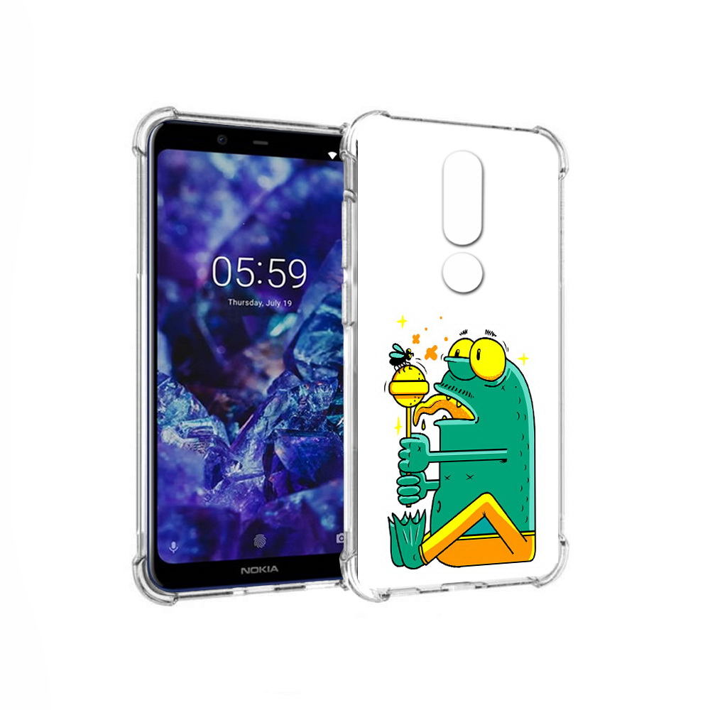 

Чехол MyPads Tocco для Nokia 5.1 Plus Зеленая лягушка с чупа чупсом (PT119548.120.85), Прозрачный, Tocco