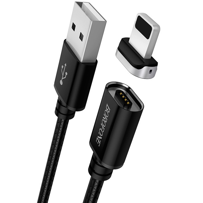 фото Магнитный кабель usb 2.0 a (m) - lightning (m) 1.2м borofone bu1 magjet - черный