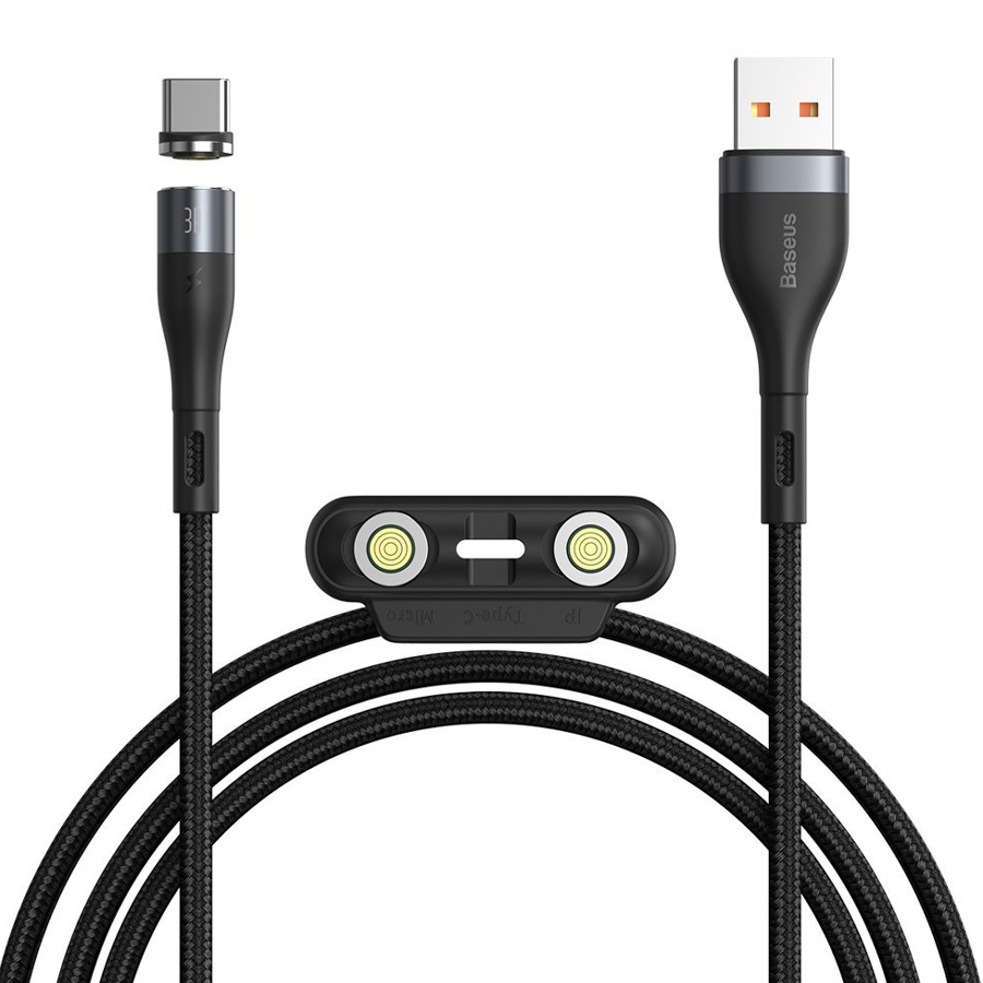 фото Магнитный кабель usb 2.0 a - micro usb +lightning+type-c 1м (ca1t3-ag1) baseus