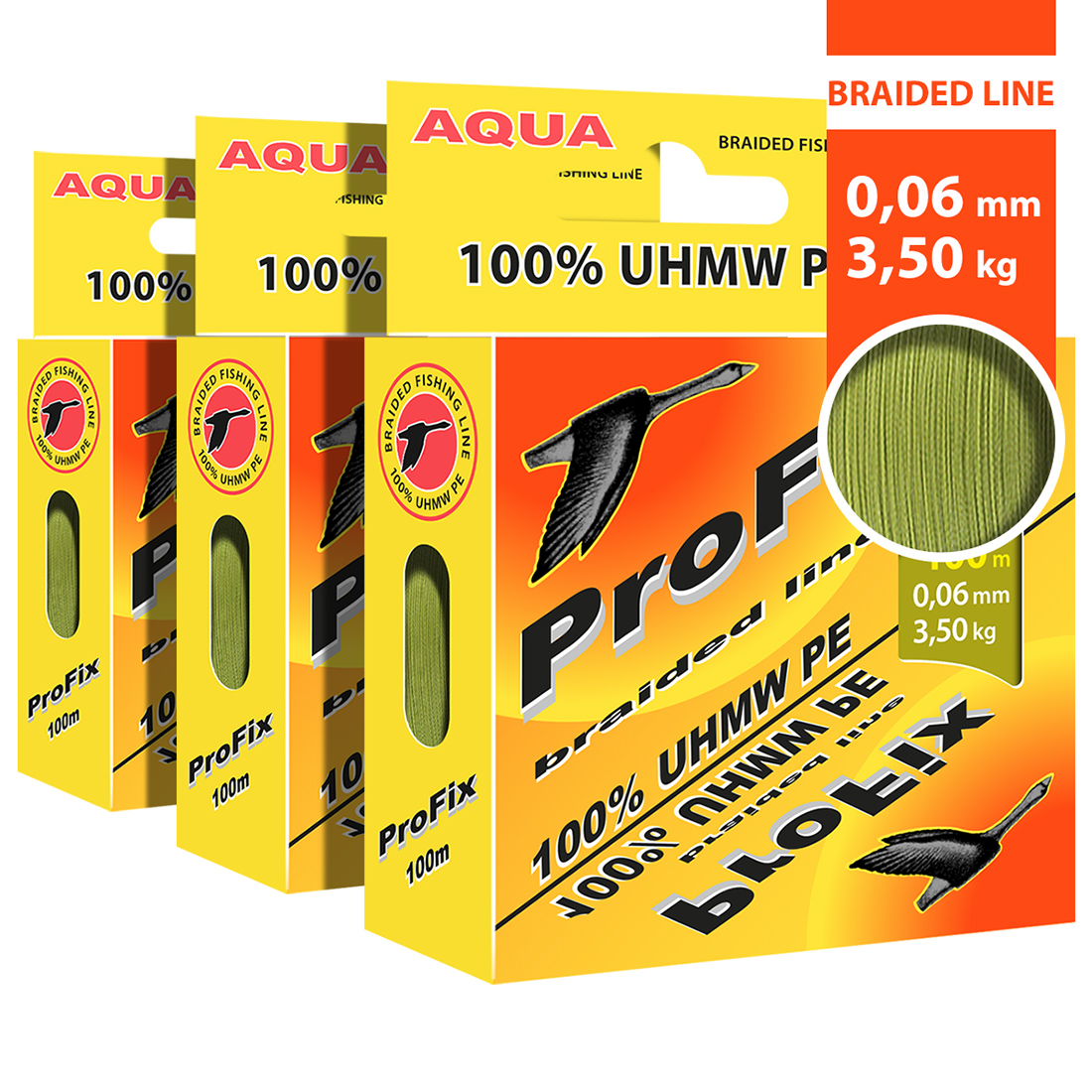 фото Плетеный шнур aqua profix olive 0,06mm 100m, оливковый, test - 3,50kg (набор 3 шт)