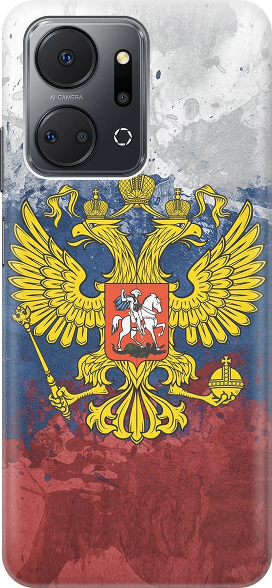 

Силиконовый чехол на Honor X7a с принтом "Герб и Флаг РФ", Голубой;желтый, 159382