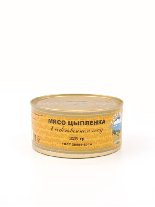 

Мясо цыпленка в собственном соку, ГОСТ 28589-2014, 325 г, "Селятино"
