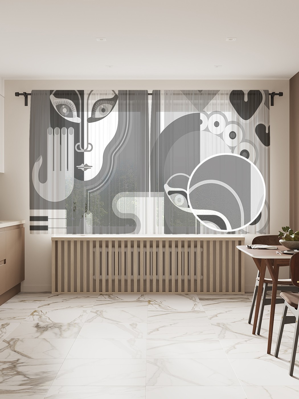 фото Фототюль joyarty "музыкальная маска" 145x180см (2 полотна со шторной лентой + 50 крючков)