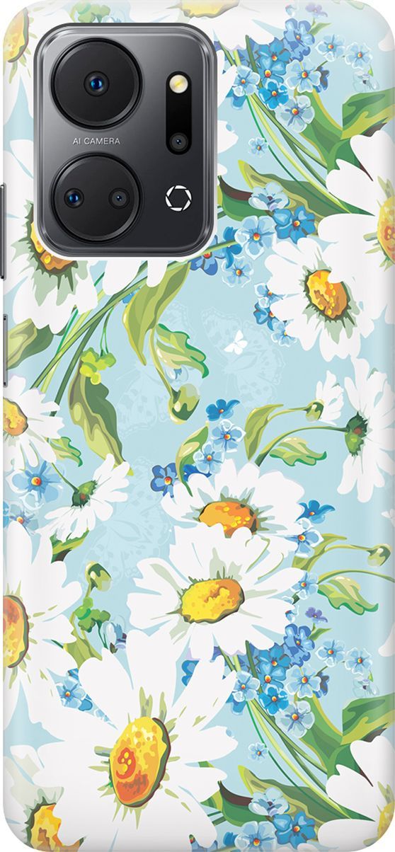 

Силиконовый чехол на Honor X7a с принтом "Поле ромашек", Белый;голубой, 159386