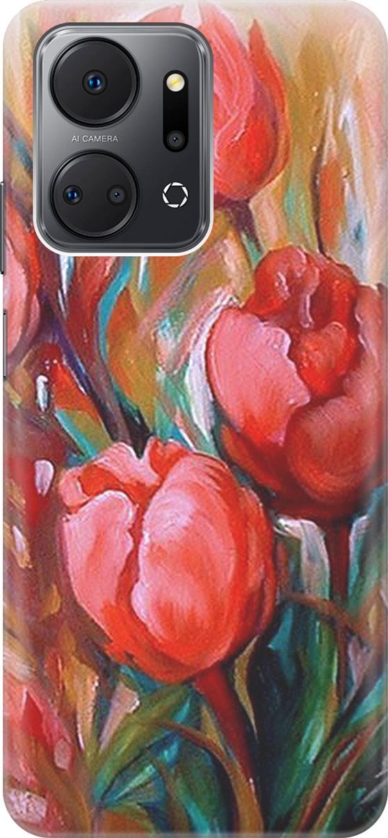 

Силиконовый чехол на Honor X7a с принтом "Тюльпаны", Зеленый;красный, 159386