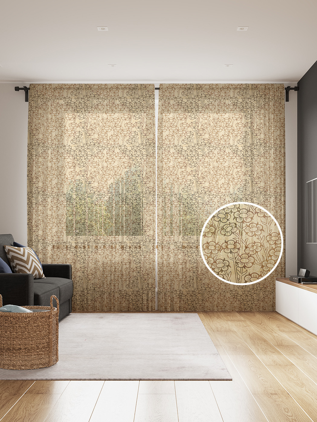 

Фототюль JoyArty "Цветочное поле по дереву", 145x265см, 2 полотна, лента, 50 крючков, Цветочное поле по дереву