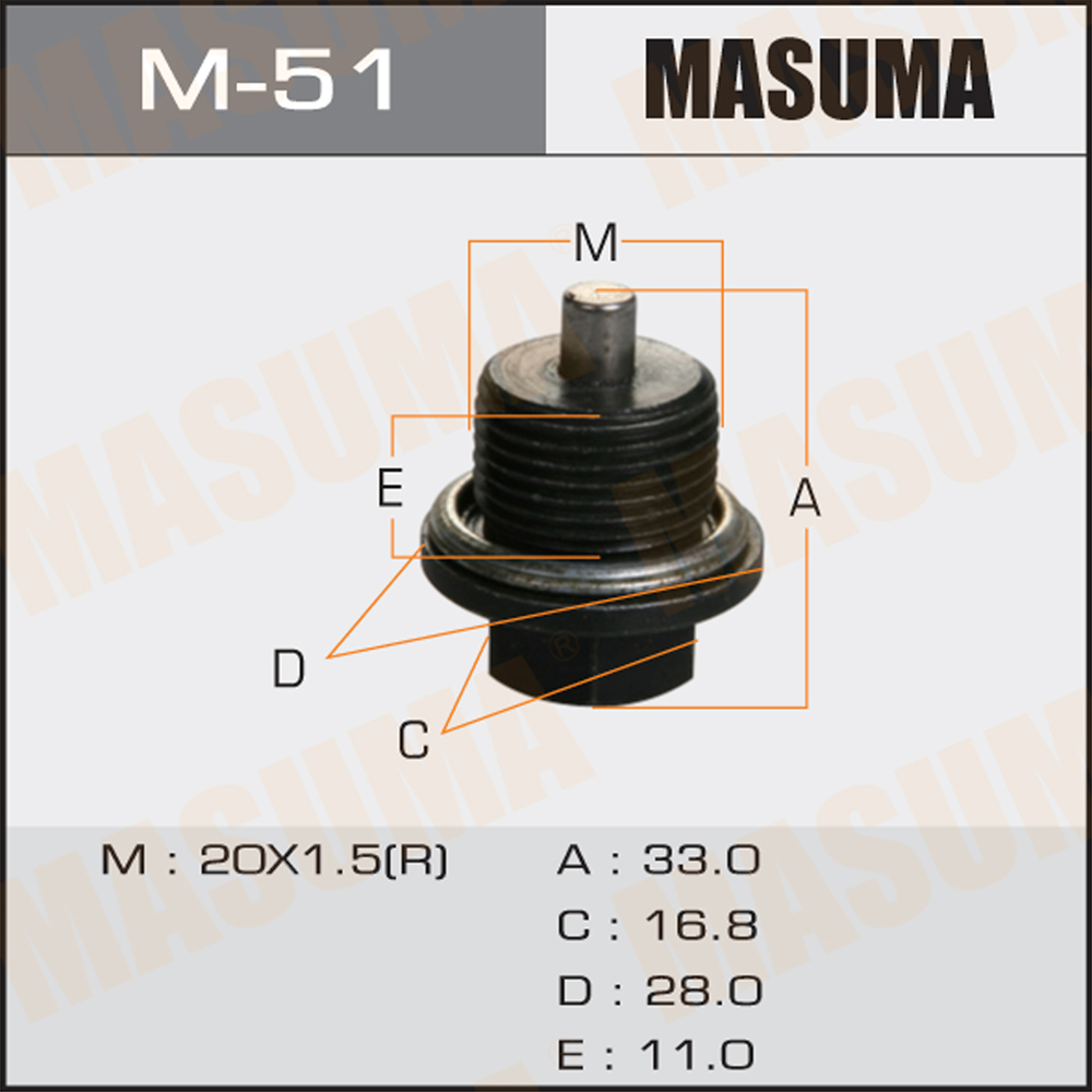 

MASUMA M51 Болт маслосливной С МАГНИТОМ MASUMA (с шайбой) Subaru 20х1.5mm