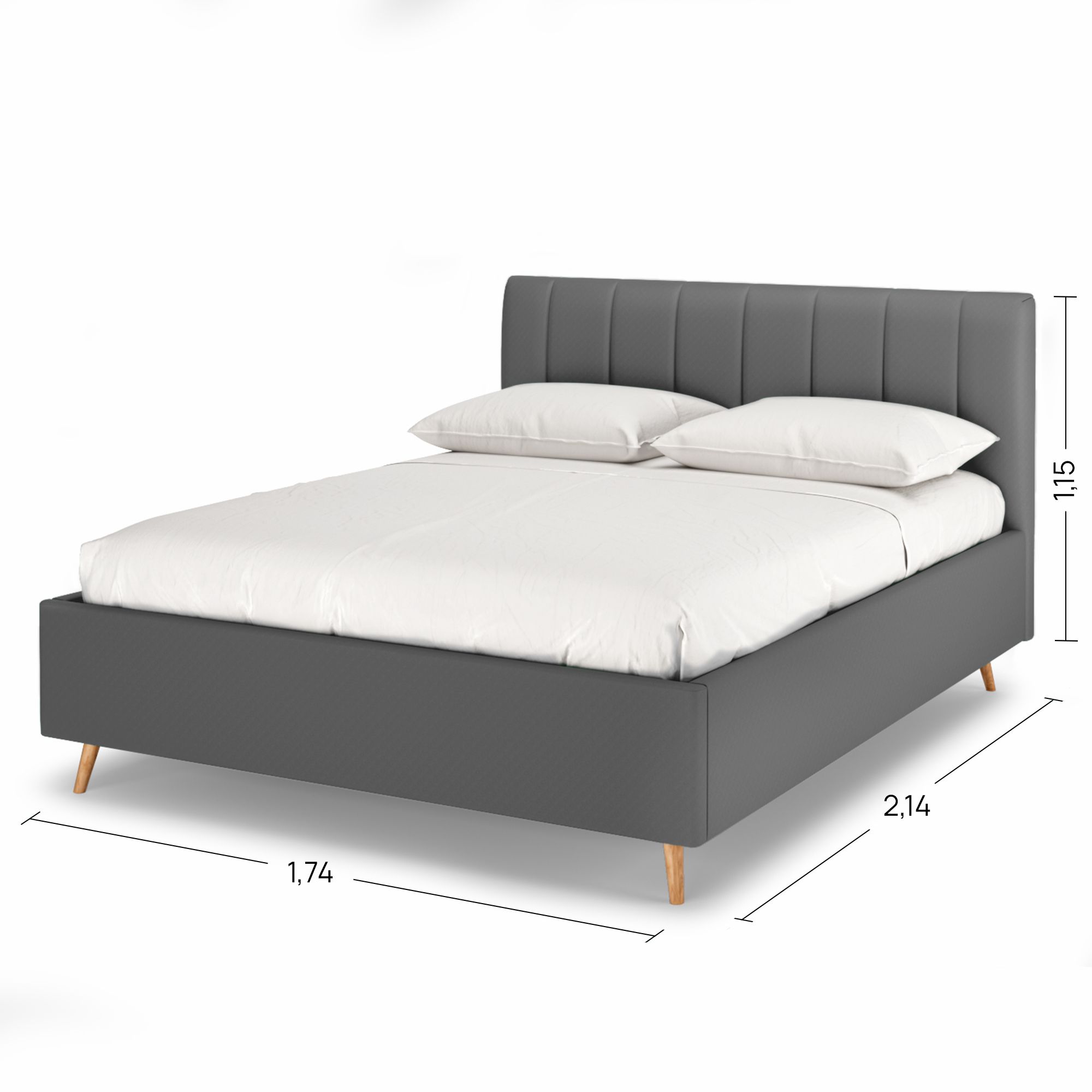

Двуспальная кровать ARMOS Rooney 160х200 с ПМ, Рогожка Bjork grafit Тёмно-серый, Разноцветный, Rooney
