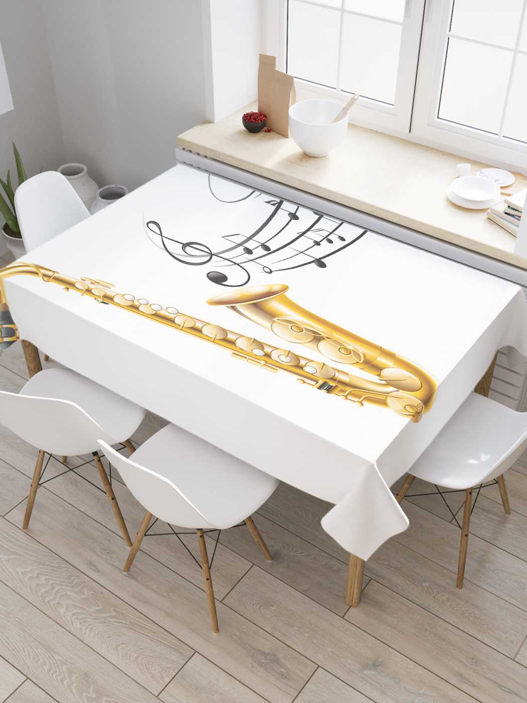 

Скатерть прямоугольная JoyArty "Звуки восторга" из оксфорда, 180x145 см, Белый, Звуки восторга