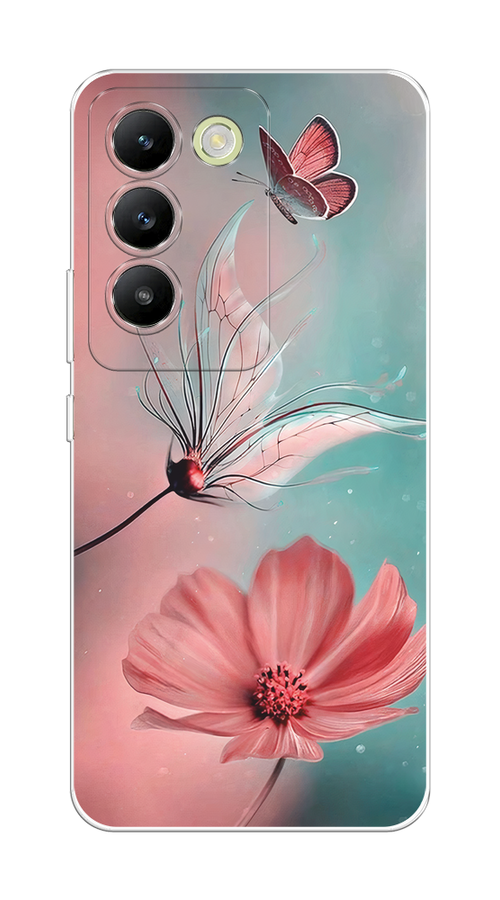 

Чехол на Vivo V30 lite 4G "Бабочка и цветок", Голубой;розовый, 2610350-1