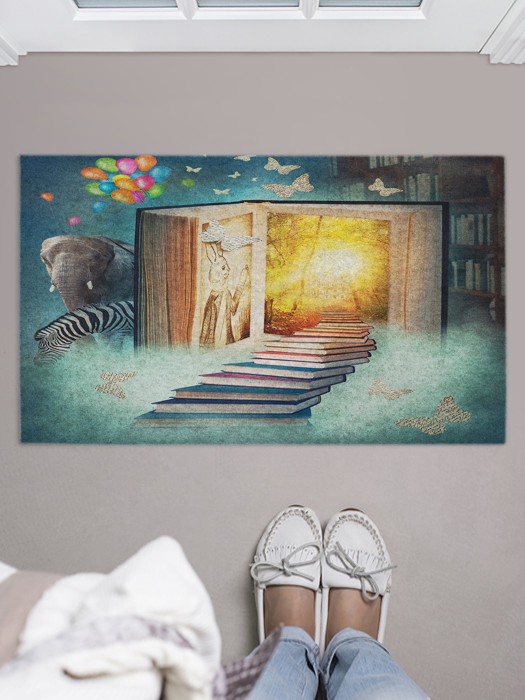фото Придверный коврик joyarty "лестница к знаниям" для обуви 75x45 см