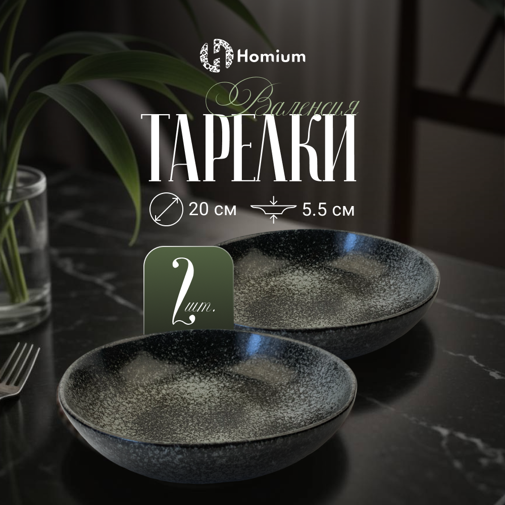 

Набор обеденных тарелок Homium Valensi, 2шт, D20см серый, Valensi