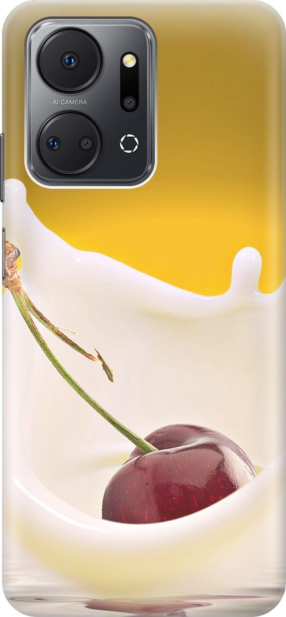 

Силиконовый чехол на Honor X7a с принтом "Ягода в молоке", Белый;желтый, 159381