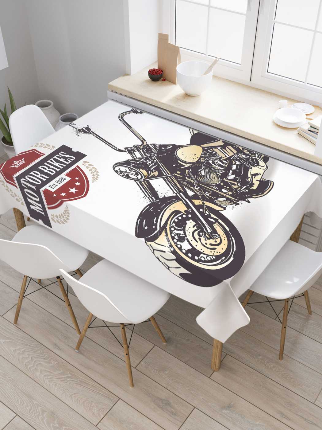 фото Скатерть прямоугольная joyarty на кухонный стол "новые мотоциклы" из оксфорда, 180x145 см