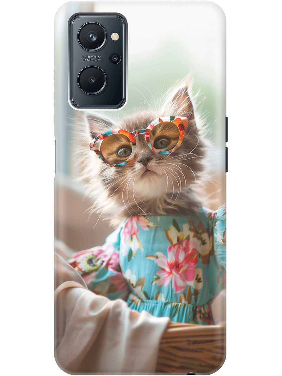 

Силиконовый чехол на Realme 9i с рисунком "Кошечка в голубом платье", Белый;голубой;серый, 20000813