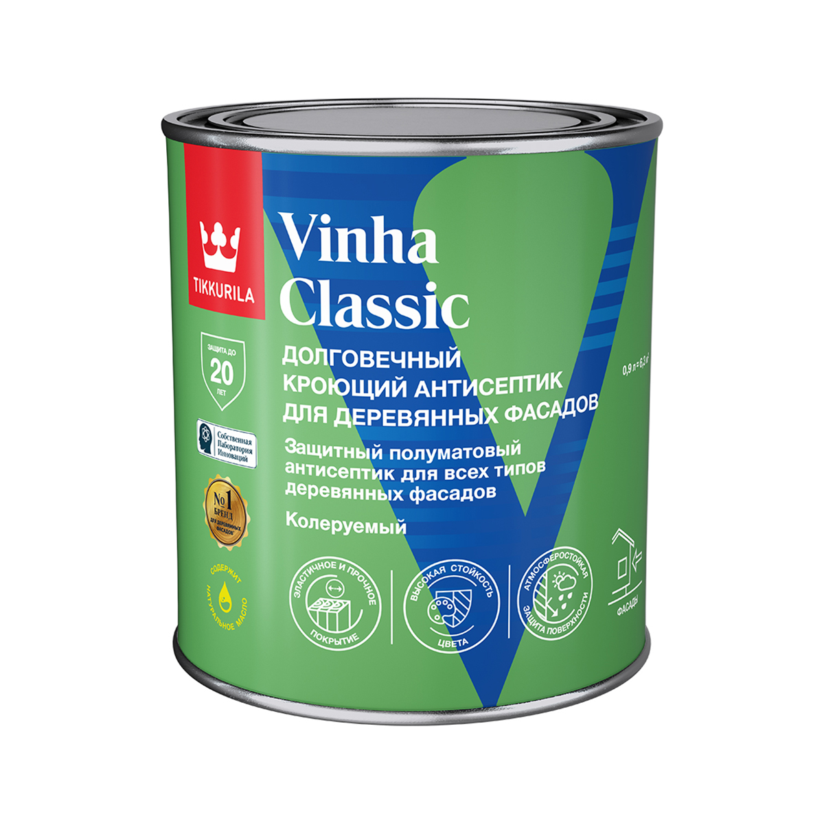 фото Антисептик для деревянных фасадов tikkurila vinha classic, полумат., база а, белый, 0,9 л