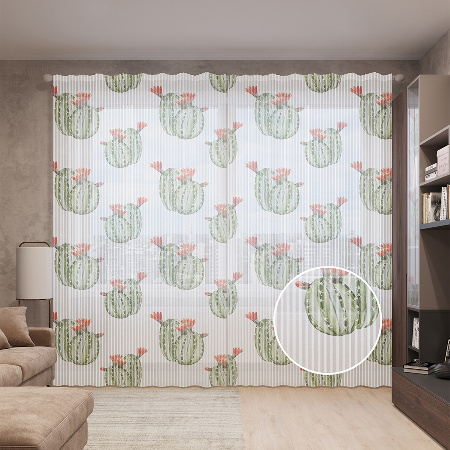 

Тюль вуаль на шторной ленте с принтом JoyArty "Кактус расцвел", 310х265 см, Кактус расцвел